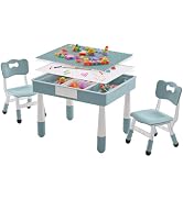 DOREROOM 4 in 1 Kids Table and 2 Chairs Set with Storage, Toddler Table and Chair Set for Kids Ag...