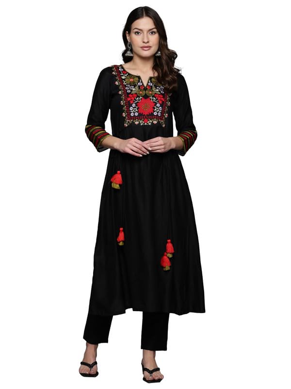 Image of INDO ERA Women's Embroidered Viscose A-line Kurta & Pant Set