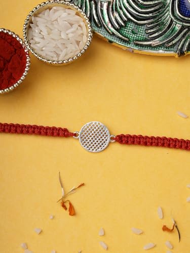 Image of Sukkhi Rakhi 925 Sterling Silver Designer Infinity Silver Rakhi Bracelet for Men with Roli Chawal & Free Greeting Card with Certificate of Authenticity | 925 Silver Rakhi for Brother