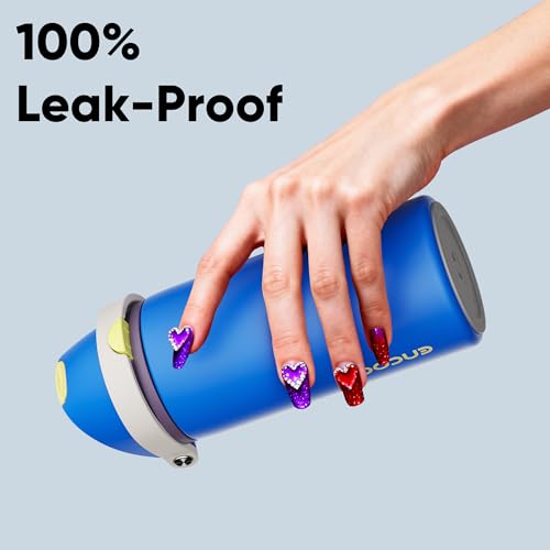 Image of Insulated Water Bottle with Straw - Encool Stainless Steel Water Bottle with Push Button Lid, Leak-Proof & BPA-Free, Keeps Cold for 24 Hours for Sports, Travel, Gym (18 oz, Sapphire)