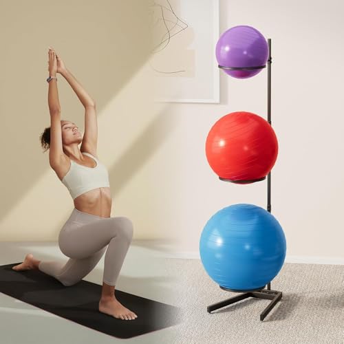 Soporte para pelotas de yoga triple con estructura vertical de acero premium para gimnasio