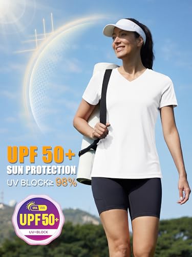 Image of MAGCOMSEN Women's Short Sleeve T-Shirt Quick Dry Athletic Tee Shirt Running Workout Yoga Top Tee Performance Shirts