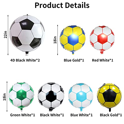 Image of 8Pcs Soccer Foil Balloons Set, 22 inch 4D Soccer Mylar Foil Balloons and 18 inch Multicolor Football Foil Balloons for Boys Kids Soccer Ball Game Fans Birthday Party Decoration Supplies