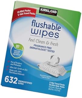 Genuine Kirkland Moist Flushable 632 Wipes Includes 2 Travel Packs (1-1 Pack)