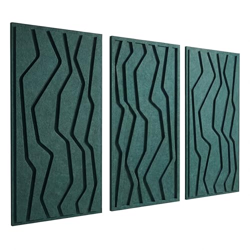 NICBRUX Akustikpaneele Set 3er 80x44 cm Modernes Akustikbild Wanddesign aus PET-Filz | Schallabsorber Wandpaneele für Wohnzimmer Büro & Home Studio (Smaragdgrün)