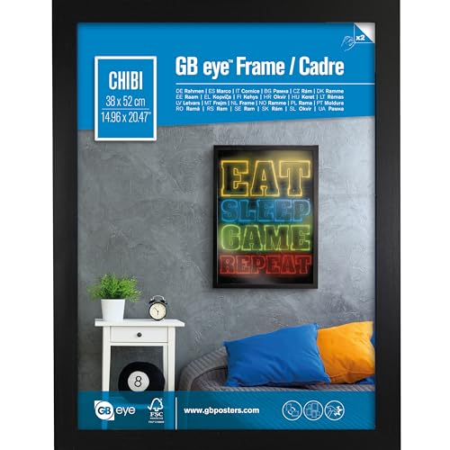 ABYSTYLE GB eye 20.5x15 Frame, FSC Black Wood Poster Frame, scratch proof glazing, Horizontal and Vertical Wall Mounting Display- for Photo Gallery Home Room Office Decor