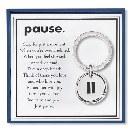Miss Pink Pause Keychain Gifts for Women Men Pause Symbol Jewelry Mental Health Gift Inspirational Keychain Christmas Birthday Gift for Best Friend Sister Husband Relaxation Keychain for Him Her