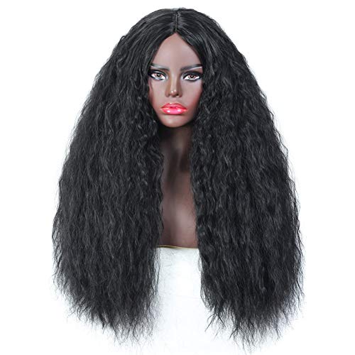 26 Inch Lace Front Wigs Wavy Curly Hair Glueless Lace Wig Wet and Wavy Long Loose Curly Wigs Synthetic Heat Resistant Fiber Natural Black Hair Wig For Black Women