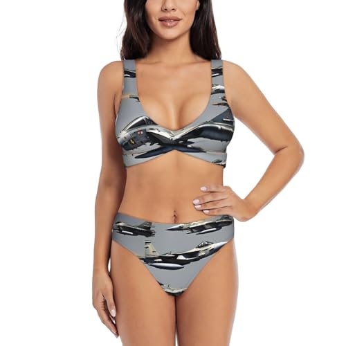 Maillot de bain gainant avec imprimé avions de chasse 2 pièces