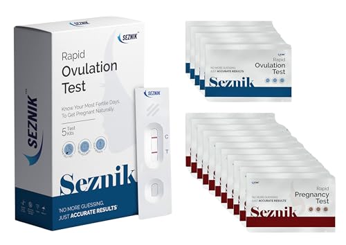 Seznik Ovulation test kit for women | Home Test, Results in 5 mins | Over 99% Accurate | Pack of 5 Strips (5 Ovulation + 10 Pregnancy Test)