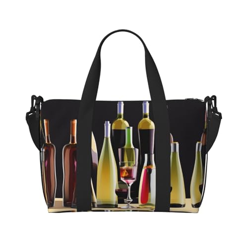 Cocktail Glasses and Wine Bottles print Travel Duffel Bag,workout duffel bag, overnight shoulder Bag,Weekender Bag for Women Men