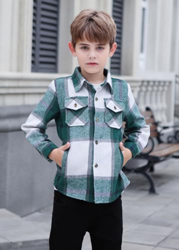 Image of Cromoncent Mens Boys Thick Flannel Shirt Long Sleeve Shirt Jacket Casual Button Down Multi Pockets Shacket