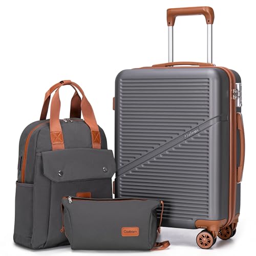 Image of Cosbarn Carry On Luggage,3 Piece Suitcase Set,22x14x9 Airline Approved | Lightweight ABS Hardside Luggage, TSA-Approved Lock,Suitcases with 360 Spinner Wheels,20Inch,Matching Backpack,For Men&Women
