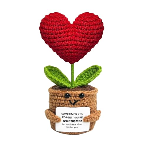 PICKLE BUDDIES Emotional Support Crochet Flower Gift | Handmade Plush Plant with Positive Message | Unique Mini Decor for Desk, Friends, Teachers, 5 Styles (Heart of Confidence Buddy) Deal