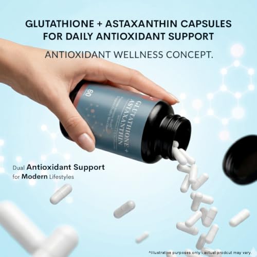 Image of Glutathione + Astaxanthin 60 Veg Capsules | Advanced Antioxidant Formula with Vitamin C, Vitamin E & Niacinamide | Supports Skin Brightening, Radiant Skin, Skin Health & Youthful Skin Support