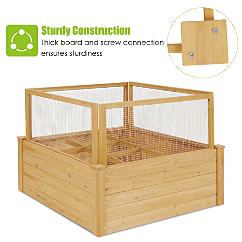 Giantex Raised Garden Bed With Fence, Wood Planter Raised Bed With Critter Guard Fence, 9 Grids Plant Container, Outdoor Plant Box For Garden Patio Backyard Balcony (42" Lx42 Wx32.5 H) #TOP4