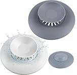2 Pieces Universal Bath Plug, Silicone Sink Strainer 11 x 11 cm Kitchen Sink Plug Replacement, Bath Drain Cover with Press Hair Catcher, Bathtub Stopper for Bathroom Sink Plugs(Grey and White)