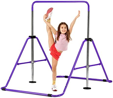 ZENOVA Gymnastics Bar, Junior Kip Bar Folding Horizontal Bar Training Bar 5 Levels Height Adjustable, Gymnastics Equipment for Home (Purple)