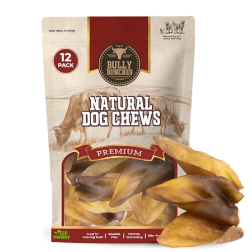 Bully Bunches Full Premium Cow Ears for Dogs Free Range & Oven Baked High in Protein & Safe for All Breeds. (12 Pack)