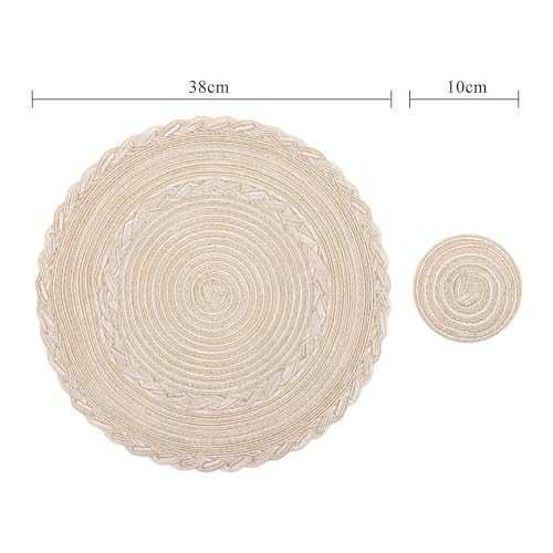 SHACOS Set of 6 Round Placemats, 38 cm Washable Cotton Placemat and 6 Pcs Coasters 10 cm, Decorative Heat Resistant Placemat for Kitchen Dining Table - Image 4