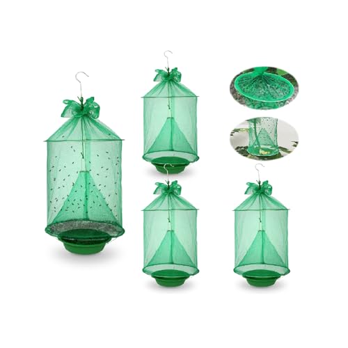 4 Pack Reusable Ranch Fly Trap Hanging Fly Traps Outdoor Fly Catcher Killer Hunter Cage Control Farm Horse Stable Fly Trap for Orchard Barn Garden