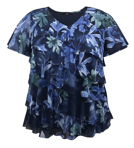 Image of LEEBE Women and Plus Size Printed Mesh Ruffle Top (Small-5X)