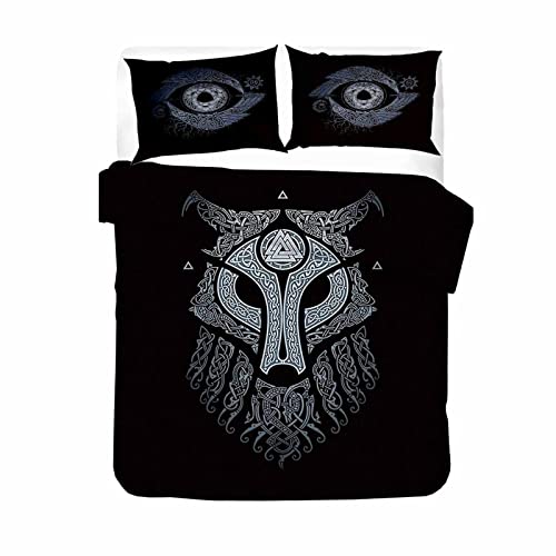 RFFLUX Juego de ropa de cama vikinga 3D, 135 x 200 cm, 2 piezas, con cremallera, suave y agradable para dormir, microfibra, funda nórdica con funda de almohada de 80 x 80 cm