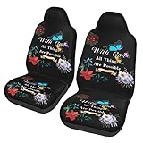 Funny Christian Faith with God All Things are Possible Car Seat Covers 2pcs Full Set for Men Women Suitable for Car SUV Sedan Truck Pick-Up Automotive Vehicle Cushion Cover