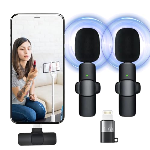 Hiridi Microfono inalambrico para iPhone iPad Android Ordenador - Micrófono de Solapa inalámbrico - Mini Microfono Inalambrico para Movil - Micrófono para Grabación de Video Tipo C y Lightning.