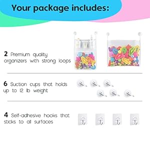 2 x Mesh Bath Toy Organizer 8 Ultra Strong Hooks–The Perfect Bathtub Toy Holder Bathroom or Shower Caddy–These Multi use Net Bags Make Baby Bath Toy Storage Easy–For Kids Toddlers