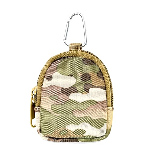 バックパックキーバッグ、小さな財布キーチェーンコインパース - 車の鍵やコイン用のかわいいジップウォレット、カーキ色のポータブル。, カモフラージュ。