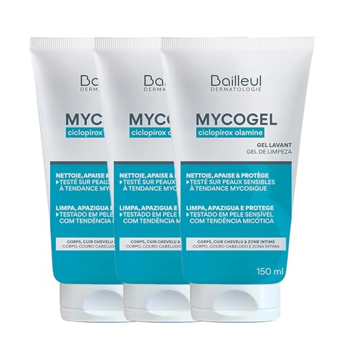 Bailleul | Mycogel | Gel lavant contre les mycoses cutanées | Nettoie, Apaise et Protège | Peaux et muqueuses génitales sensibles à tendance mycosique | Vegan | Lot de 3 x 150 ml