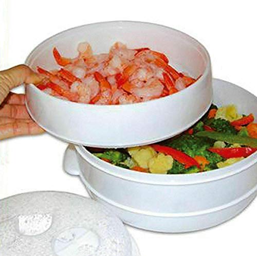 True Face 2 Tier Microwave steamer Steam Cooker Pot Vegetable Pasta Rice Meat Healthy Cooking Pan - Image 4