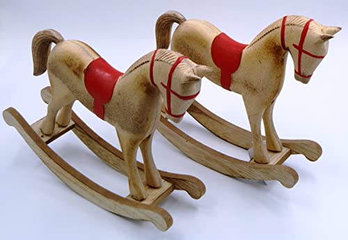 G.B. Cavallo a Dondolo in Legno (cm 27 x 24 x 8) Set 2 Pezzi soprammobile Decorazione