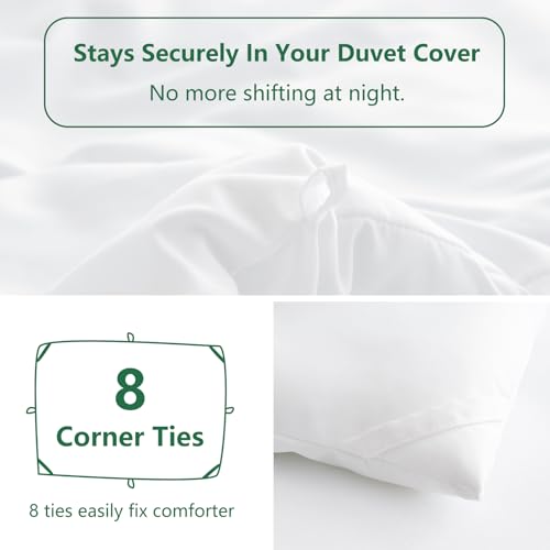 Image of HIMEET Queen Comforter Set, 3 Pieces 90 inchx90 inch with 2 Pillowcases, White | 270GSM Down Alternative Fill, Oeko-TEX Certified, 8 Corner Ties Quilted, All Season, Fluffy Bed Set, Bedroom Decor Bedding