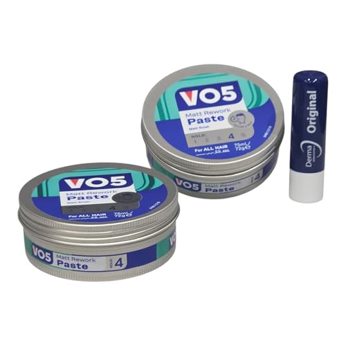 VO5 Matt Rework Paste 75ml Twin Pack Flexible Hold Natural Finish Perfect for Everyday Styling With Free Orignial Lip Balm