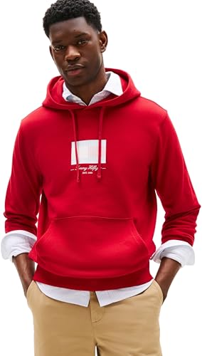 Tommy Hilfiger Ithaca Flag Hoodie Mw0mw39377 Sudadera con Capucha, Rojo (Rojo Medio), XS para Hombre