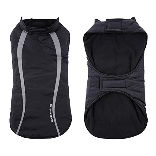 Idepet Impermeable Abrigo para perros Chaleco cálido Ropa Correa reflectante Patchwork Acolchado Mediano Chaqueta para perro grande Sudadera con capucha