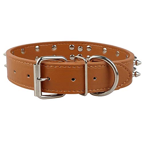 Haoyueer 1.2 Inch Wide Leather Dog Collar Spiked Studded Collar For Medium Large Breeds Pitbull Terrier(Pink,S) #TOP2