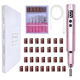 Nail Drill Kit Electric Rechargeable Set Cordless Nail Art Grinding Machine Compact Professional Nail File for Gel Manicure Pedicure Polishing Tool Household,Nail Removal Machine (Metallic Pink)