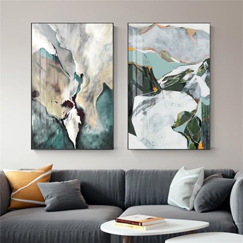Póster moderno abstracto verde y blanco en lienzo de 50x70cm para decoración de pared de salón u oficina