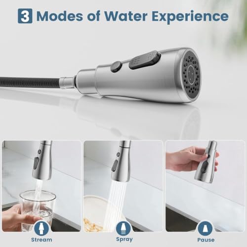 Hurran Kitchen Sink Faucet with Pull Down Sprayer, Brushed Nickel 2 Handles | High Arc Stainless Steel Kitchen Faucet with Escutcheon, Suitable for Kitchens, RVs, Laundry, and Bars - image 3