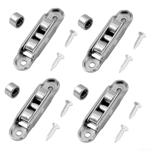 DAZZLEEX - Lot de 4 roues de porte coulissante plates en acier inoxydable avec poulie, avec mécanisme d'auto-réglage pour un mouvement équilibré sur les rails de fenêtre inégaux en aluminium (B)