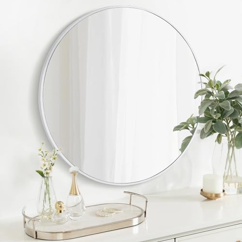 CULER Round White Bathroom 30 Inch Mirror,Circle Wall Modern Mirror