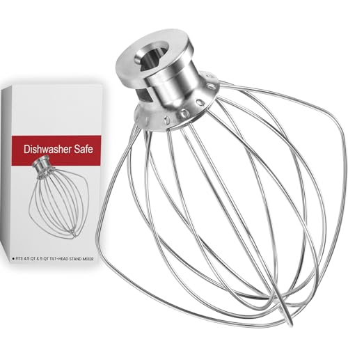 Image of K45WW 6 Wire Whip for 4.5 5 QT KitchenAid Tilt-Head Stand Mixer,Whisk Attachment Fits Kitchen Aid, Compatible with Kitchen Aid Accessories K45,K45SS,KSM90,KSM110,KSM150 (Dishwasher Safe)