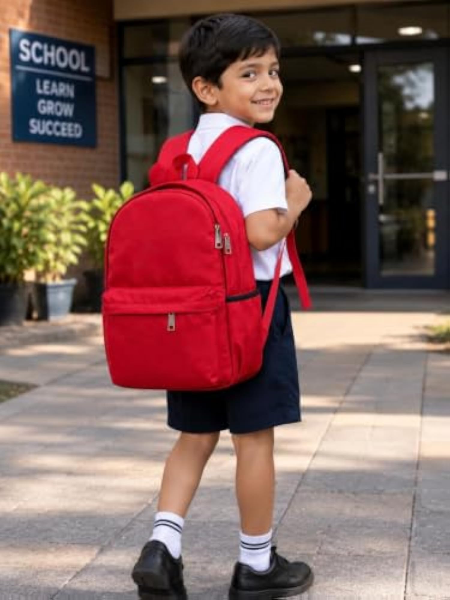 Kids' Red Lightweight Water Resistant School Backpack