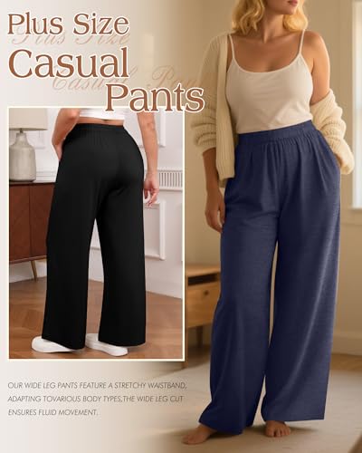 3 Pack Women Plus Size Wide Leg Pants Loose Fit Palazzo Lounge Yoga Sweatpants High Waist Casual Pajamas Pants3