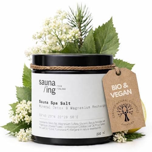 sauna/ing Sauna Salz Birke & Zitronengras 200 g Magnesium Bade- & Fußsalz für Sauna & Zuhause Finnisches Sauna-Ritual Hergestellt in Finnland