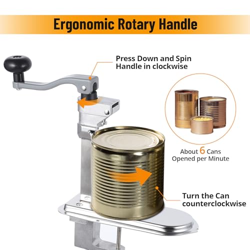 Manual Table Can Opener, Heavy Duty Commercial Countertop Can Opener, with Stainless Steel Blade and Plated Steel Base, Opener for Cans Up to 12” - Image 6