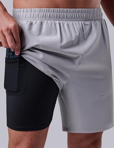 3 Pack: Men's 7" Running Shorts with Compression Liner Pockets, Athletic 2 in 1 Shorts for Workout Gym Quick Dry2
